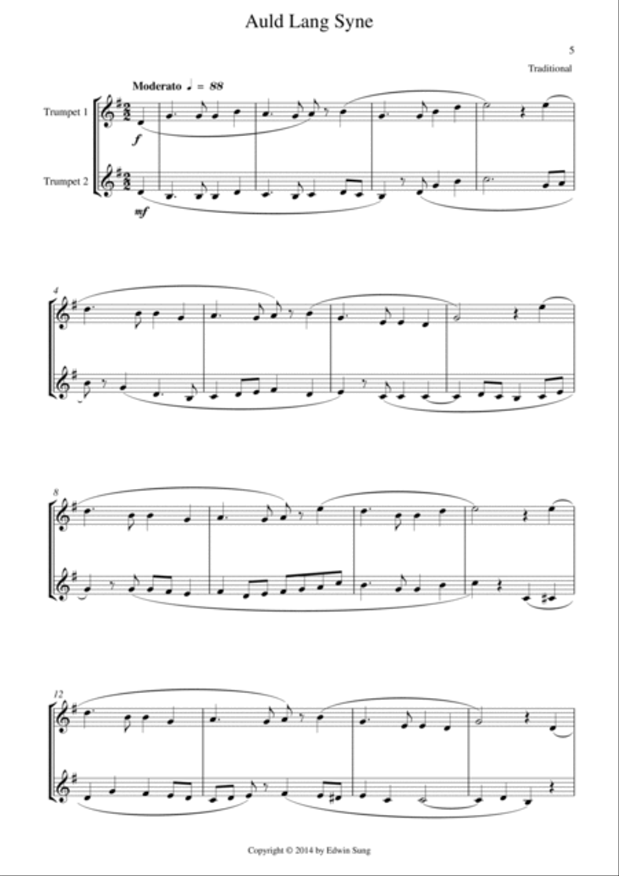 15 Popular Christmas Songs for Trumpet (Bb)Duet (Suitable for beginning / intermediate trumpeters) Trumpet Duet scores gallery preview page 5