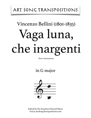 Book cover for BELLINI: Vaga luna, che inargenti (transposed to G major)
