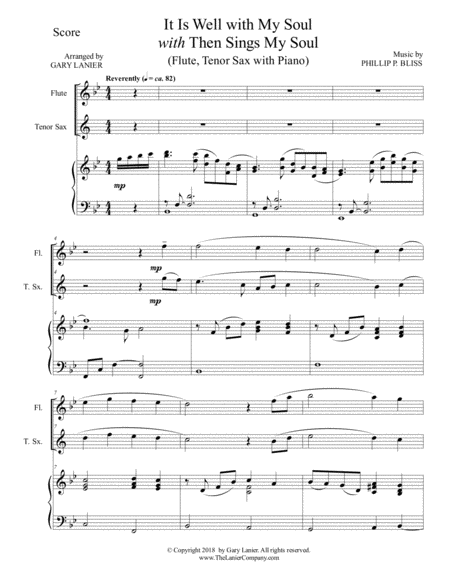 IT IS WELL WITH MY SOUL with THEN SINGS MY SOUL (Trio – Flute & Tenor Sax with Piano) Score and Part image number null