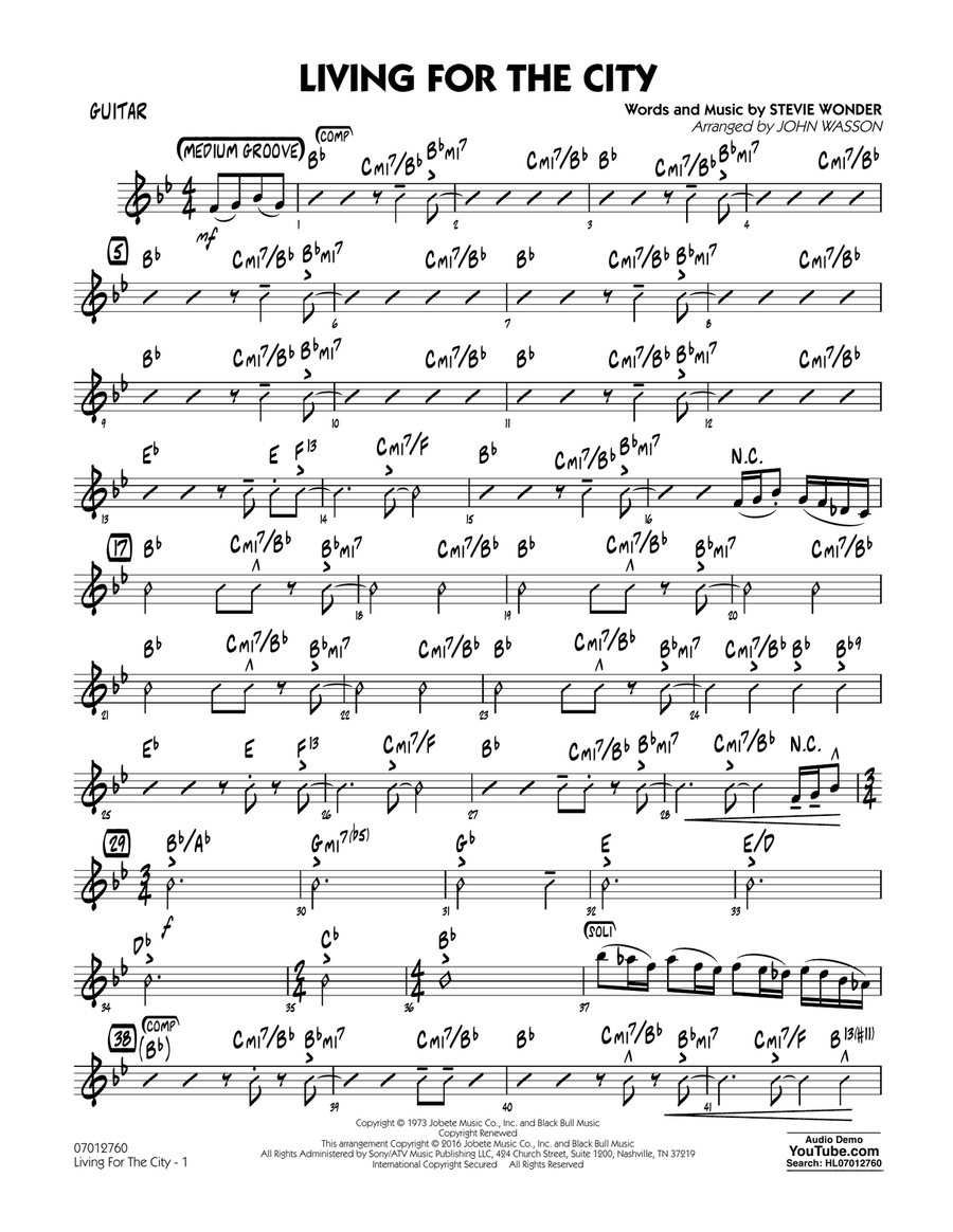 Living for the City - Guitar Jazz Ensemble scores gallery preview page 1