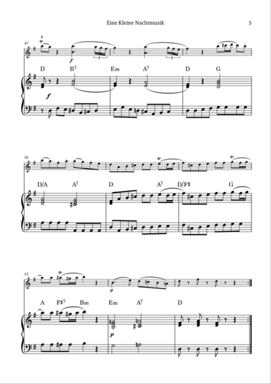 Eine Kleine Nachtmusik (for solo violin with piano accompaniment) Violin Solo scores gallery preview page 5