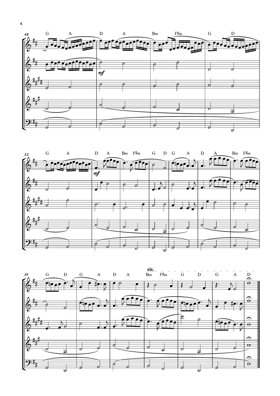 Canon in D - Johann Pachelbel for Woodwind Quintet with chords. Woodwind Quintet scores gallery preview page 4