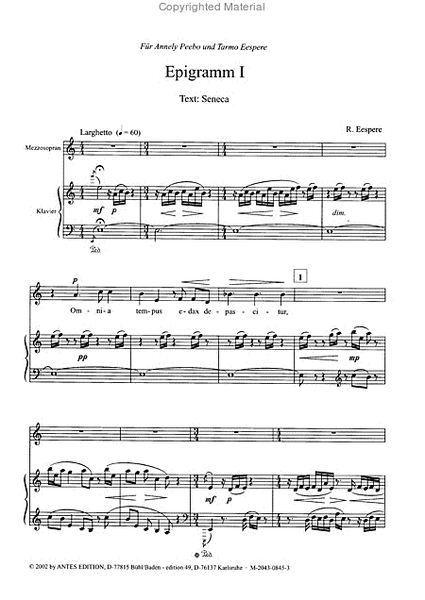 Epigramm 1 fur Mezzo-Sopran und Klavier
