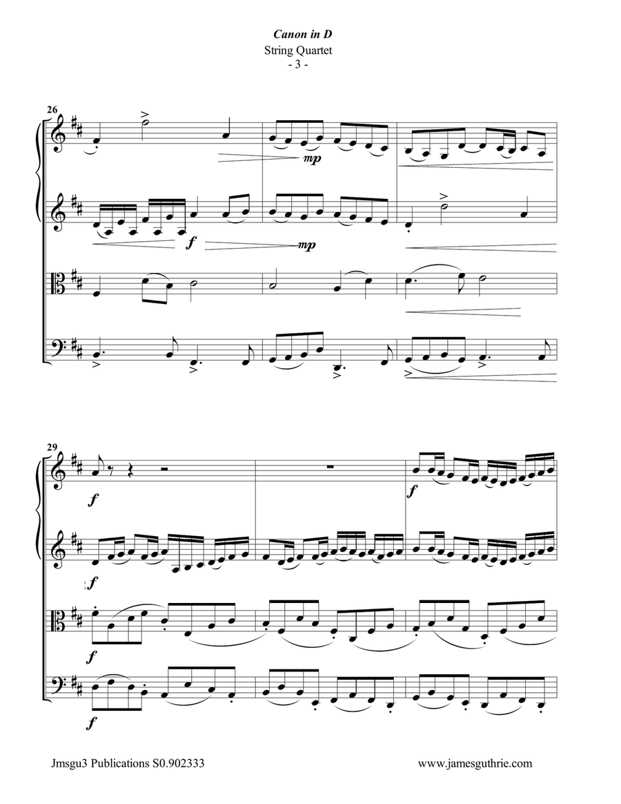 Pachelbel: Canon in D for String Quartet String Quartet scores gallery preview page 3