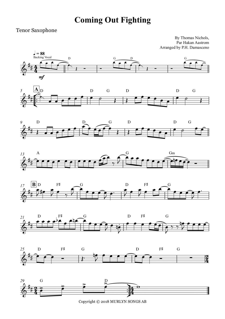 Coming Out Fighting Tenor Saxophone scores gallery preview page 1