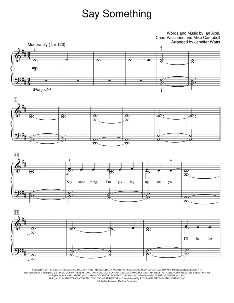 Say Something Say Something Piano Method scores gallery preview page 1