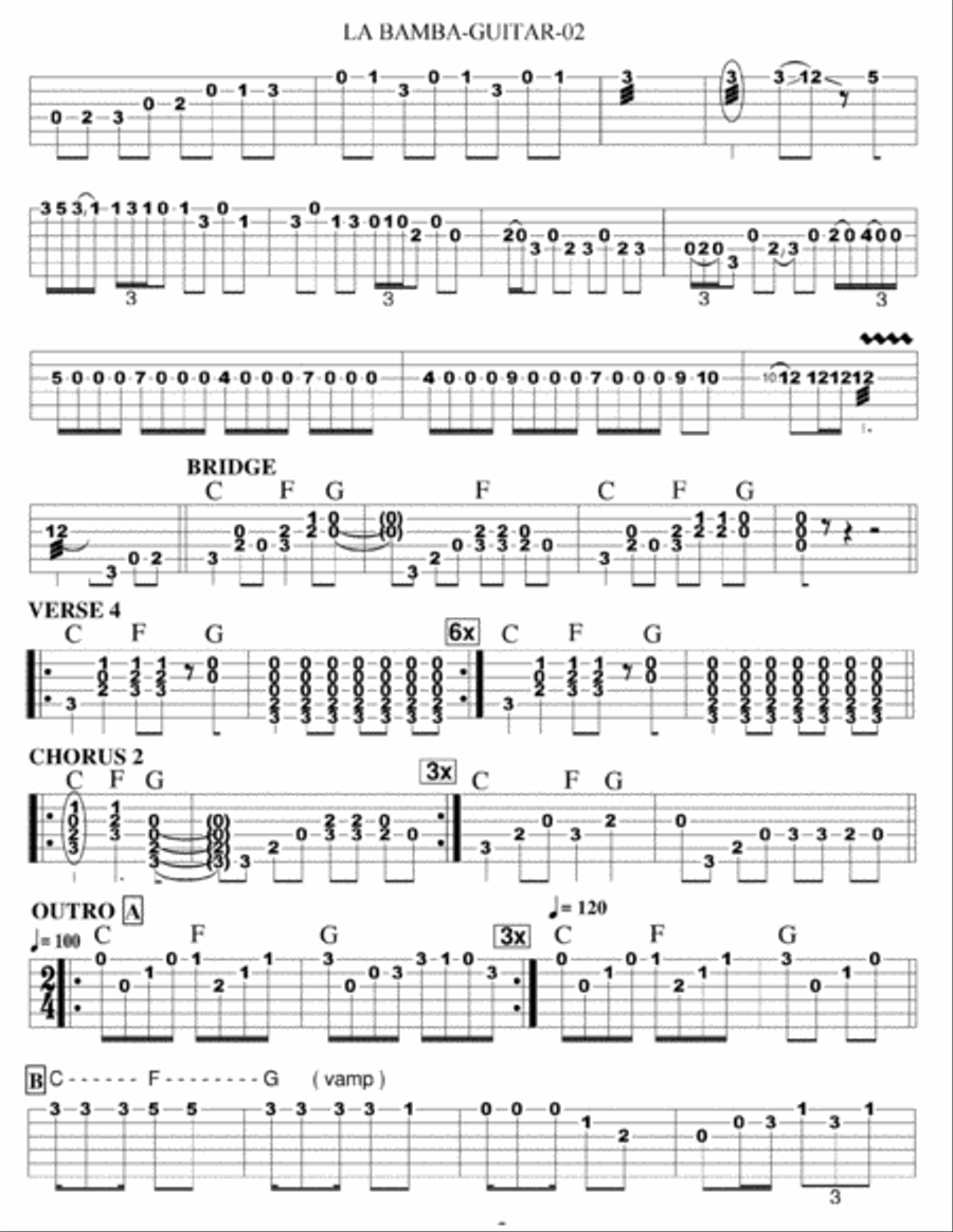La Bamba Guitar Tablature scores gallery preview page 2