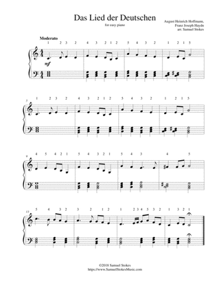Das Lied der Deutschen (Deutschlandlied) - for easy piano