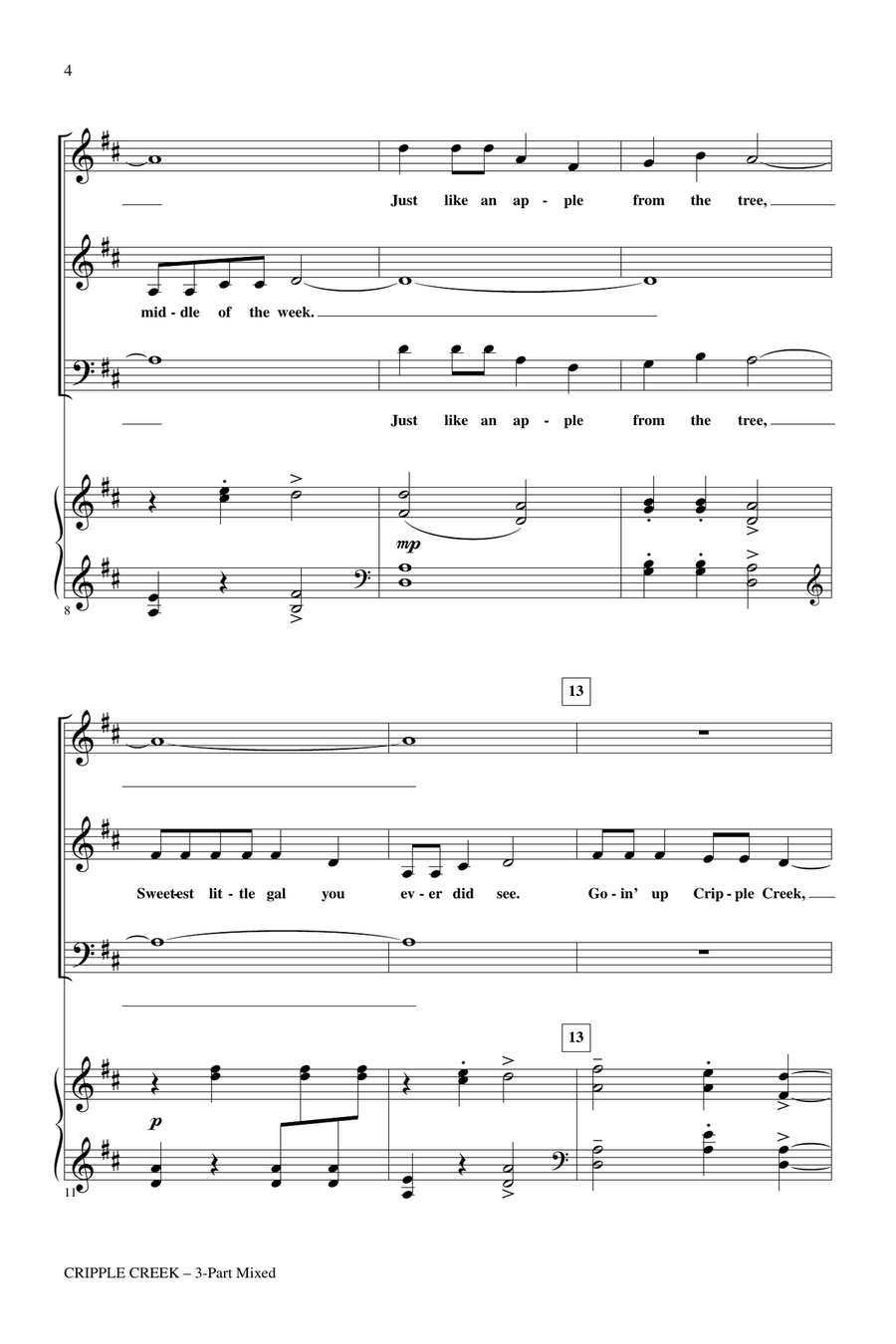 Cripple Creek (arr. Emily Crocker) 3-Part scores gallery preview page 2
