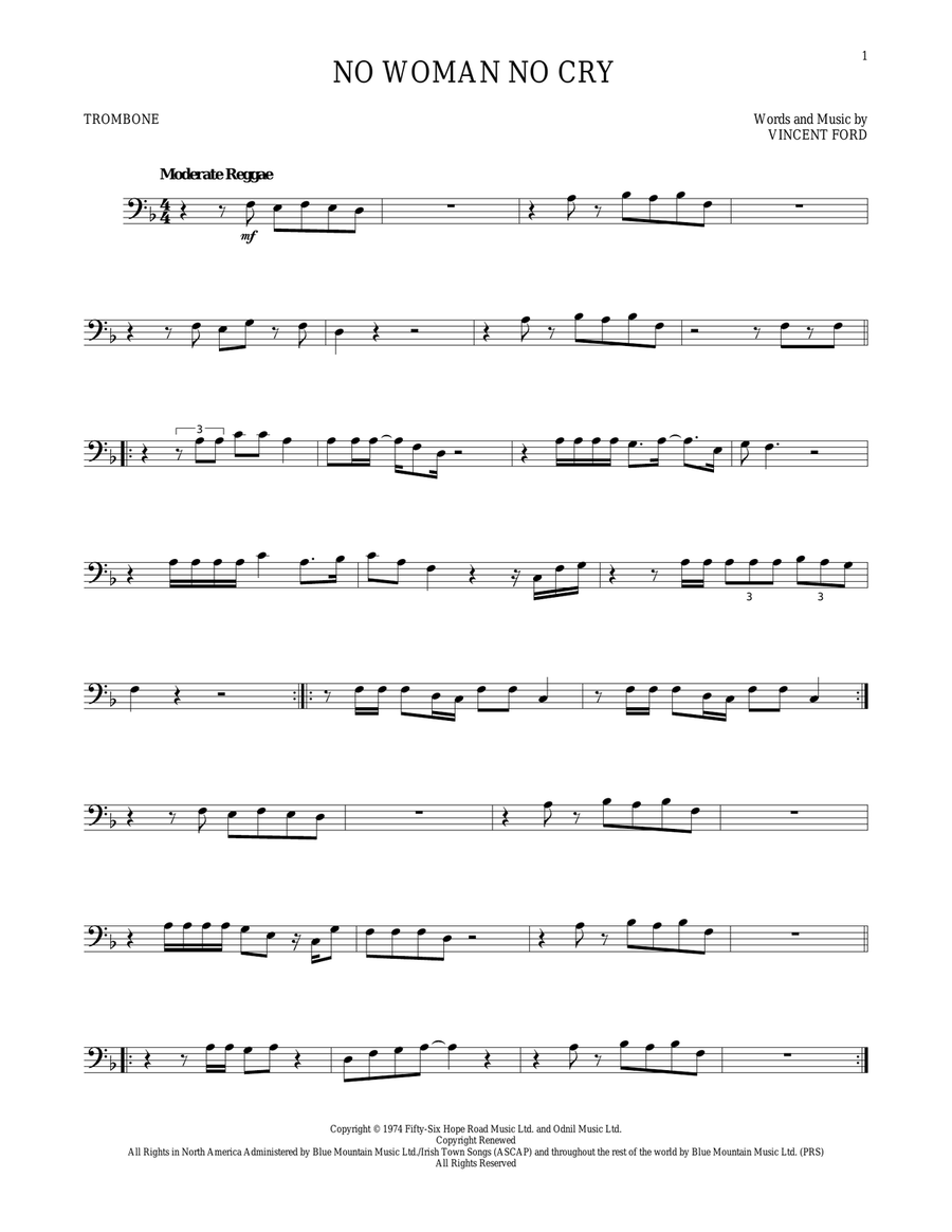 No Woman No Cry No Woman No Cry Trombone Solo scores gallery preview page 1