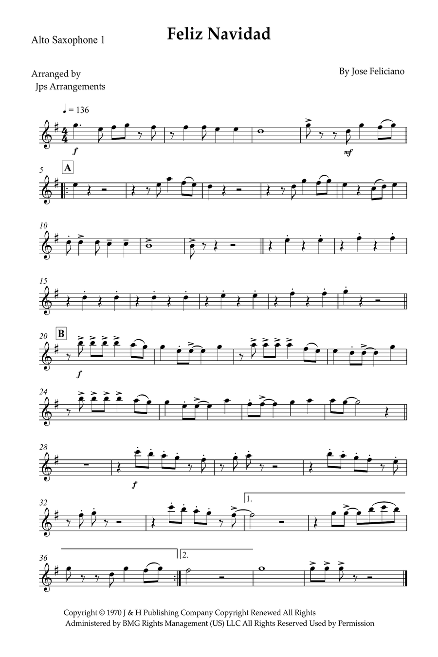 Feliz Navidad Saxophone Quartet scores gallery preview page 5