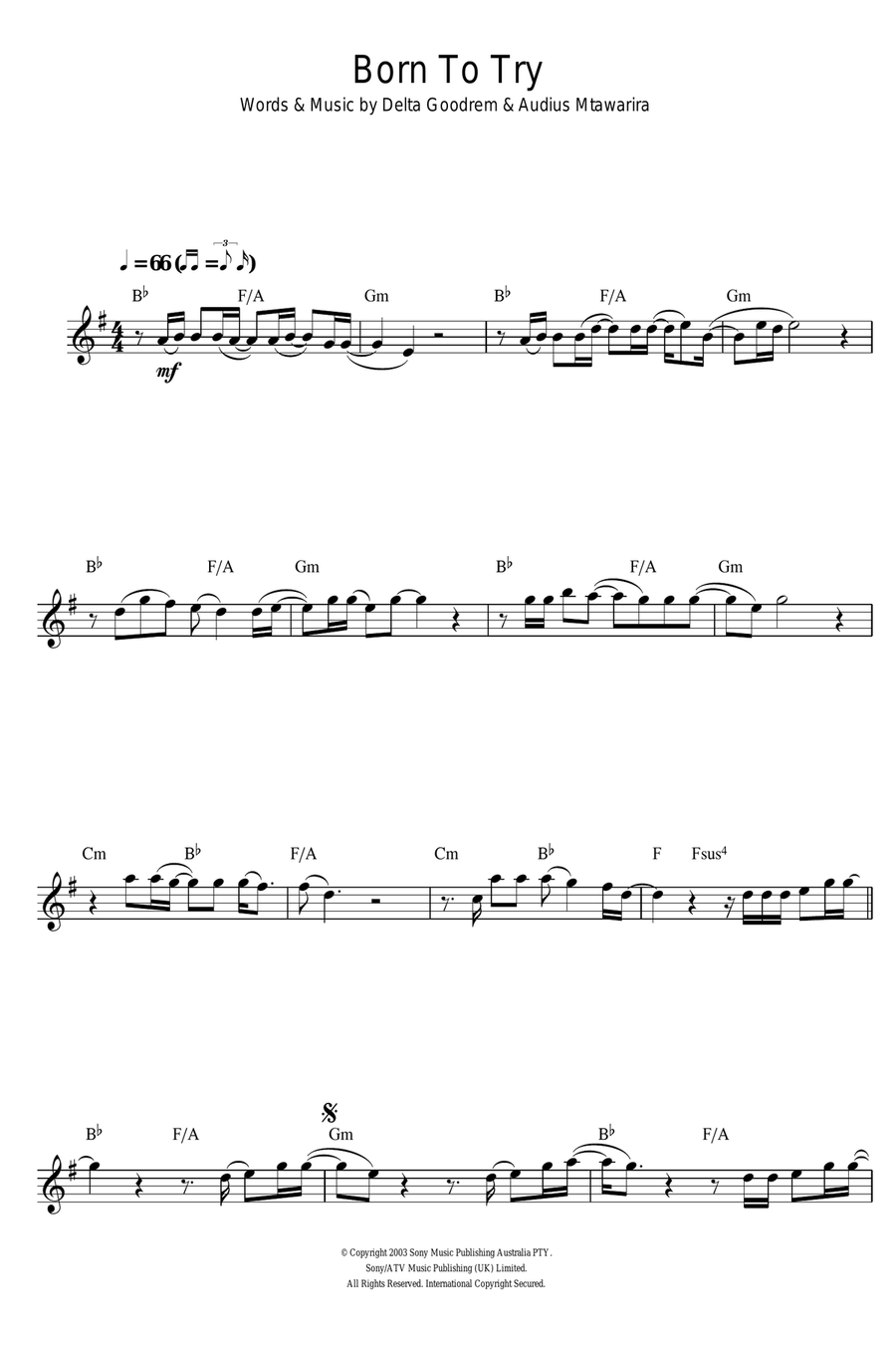 Born To Try Alto Saxophone scores gallery preview page 1