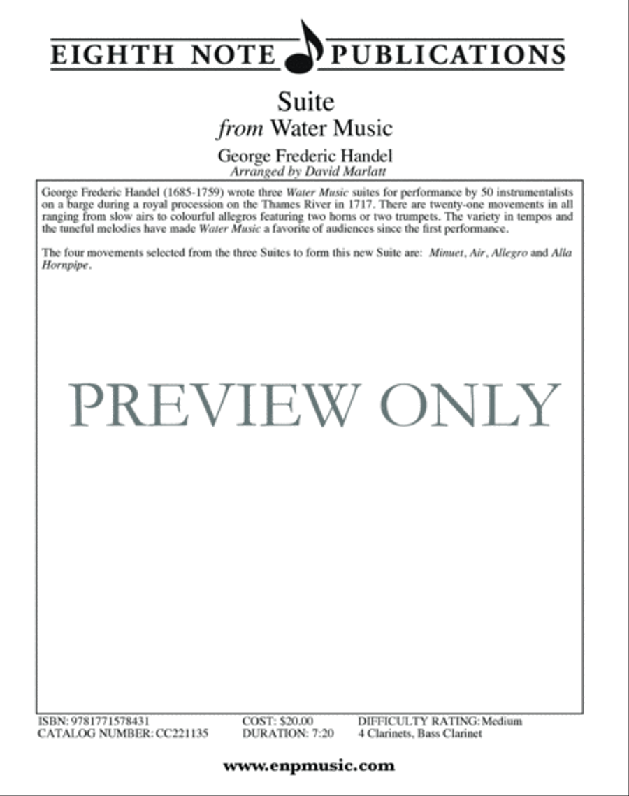 Suite from Water Music Clarinet Quintet scores gallery preview page 2