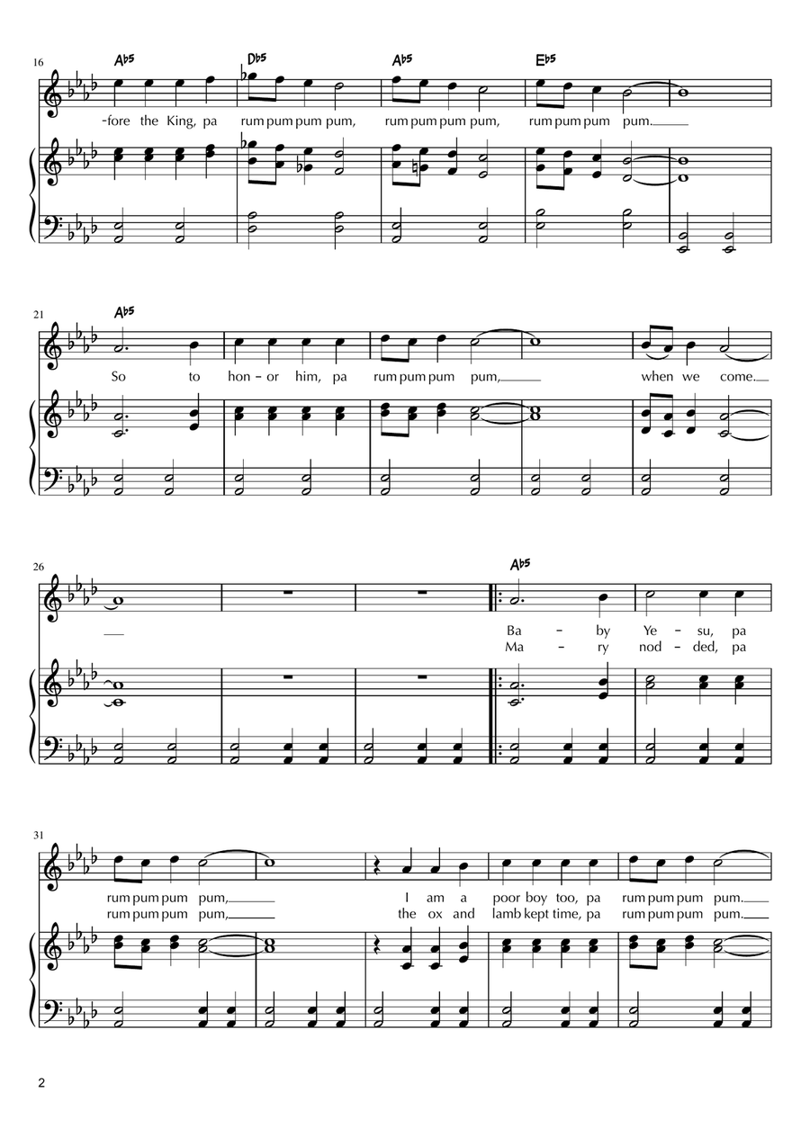 The Little Drummer Boy Piano, Vocal scores gallery preview page 2