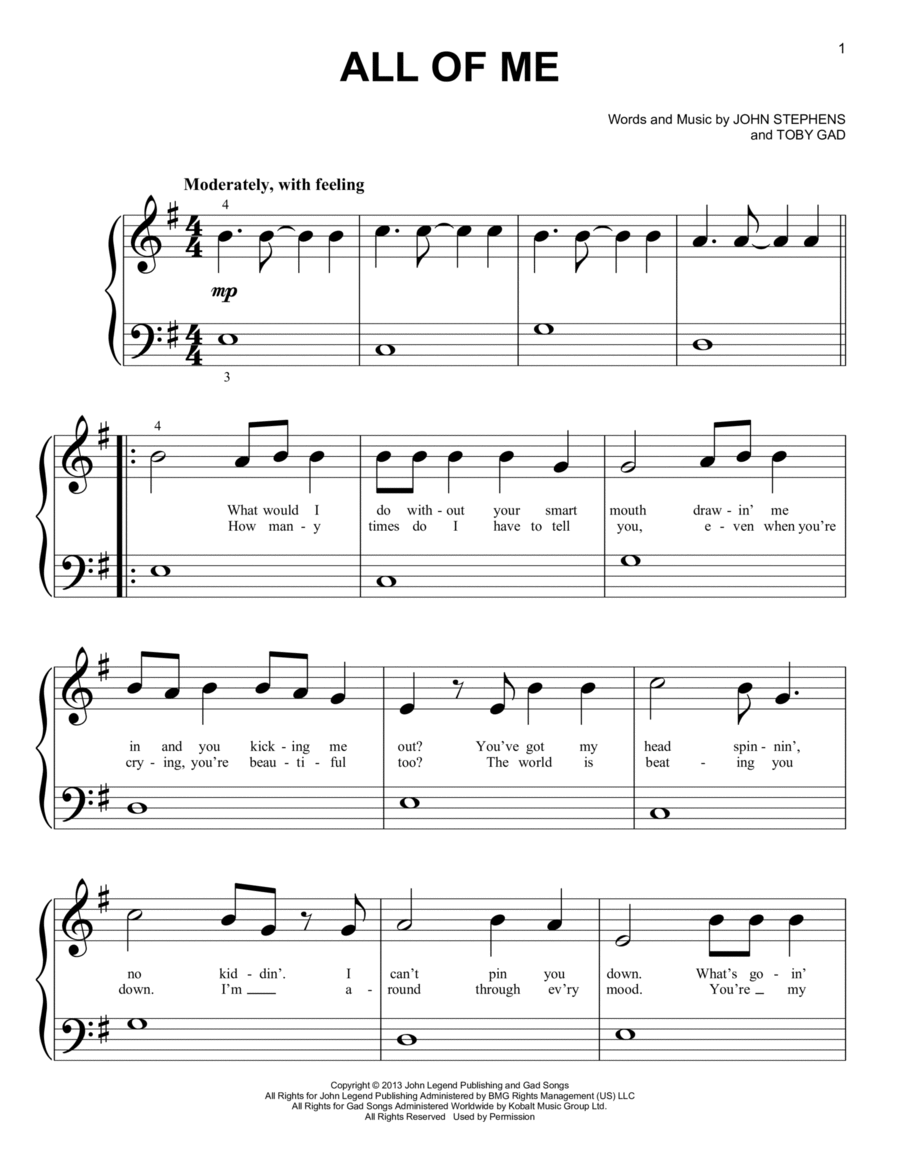 All Of Me Easy Piano scores gallery preview page 1