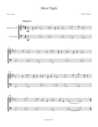 Silent Night carol for beginners sheet music for trumpet and cello