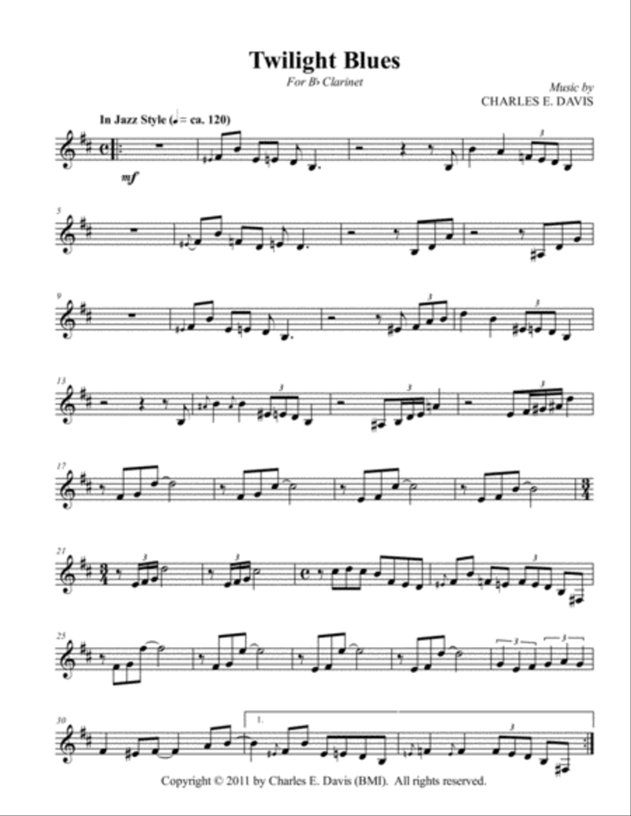 Twilight Blues - B Flat Clarinet and Piano Jazz Ensemble scores gallery preview page 3