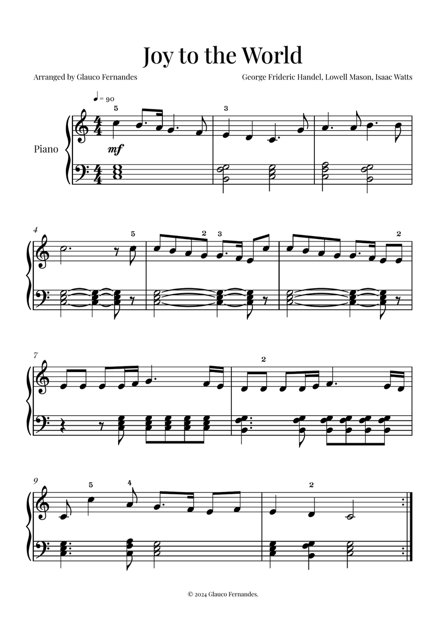 Joy to the World - Easy Piano Sheet Music | Classic Christmas Carol Piano Method scores gallery preview page 1