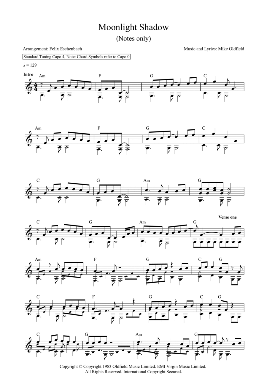 Moonlight Shadow Acoustic Guitar scores gallery preview page 1