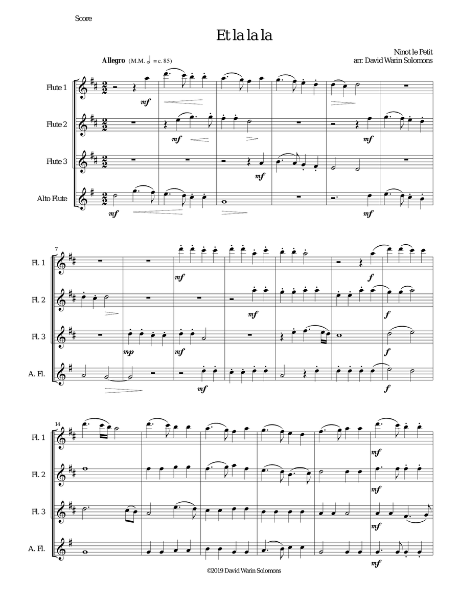Et la la la for flute quartet (3 C flutes and 1 alto flute) Flute Quartet scores gallery preview page 1