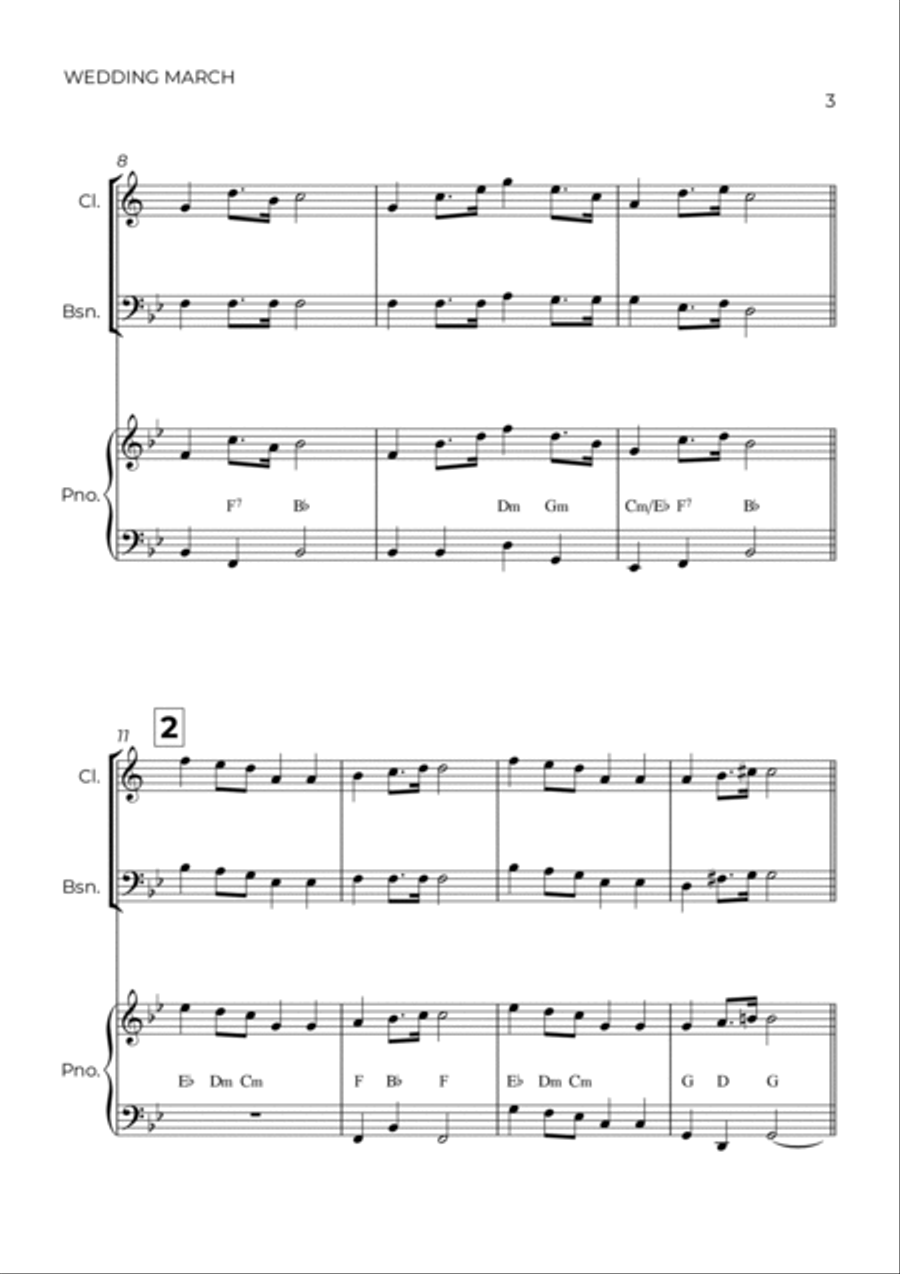 WEDDING MARCH - RICHARD WAGNER - WIND PIANO TRIO (CLARINET, BASSOON & PIANO) Woodwind Duet scores gallery preview page 3