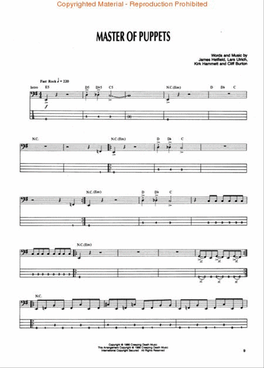 Metallica – Master of Puppets* Bass Guitar Tablature scores gallery preview page 3