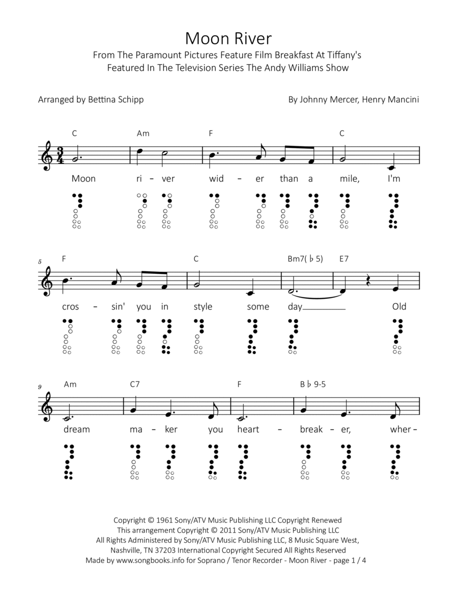 Moon River Soprano Recorder scores gallery preview page 1