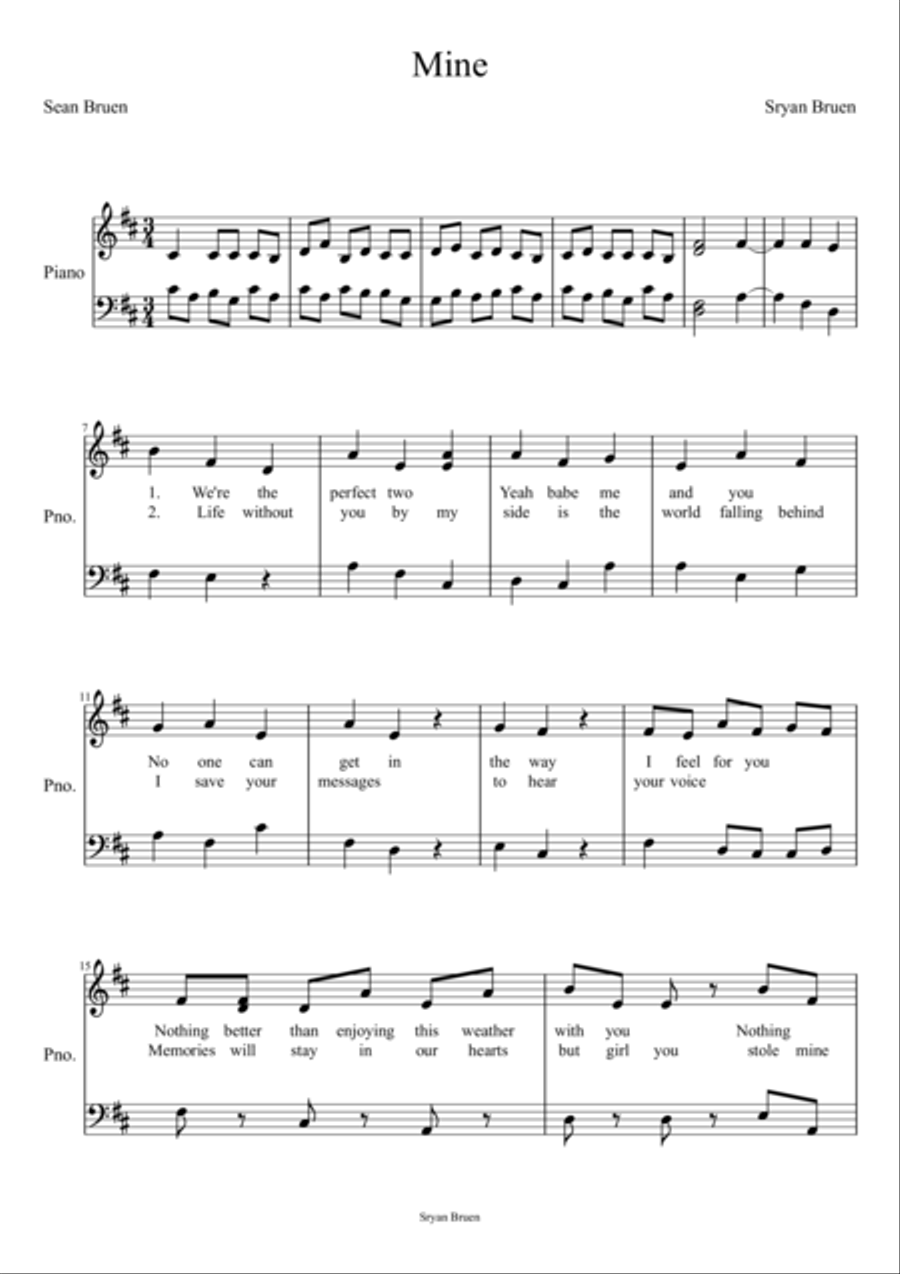 Mine Mine Piano Solo scores gallery preview page 1