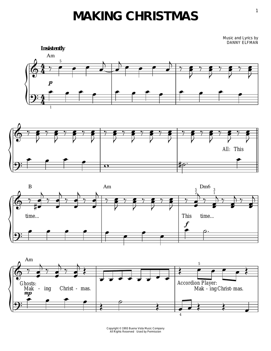 Making Christmas (from The Nightmare Before Christmas) Easy Piano scores gallery preview page 1