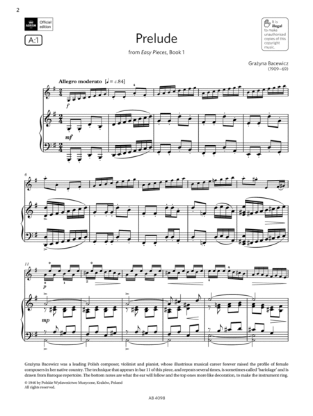 Prelude (Grade 4, A1, from the ABRSM Violin Syllabus from 2024)