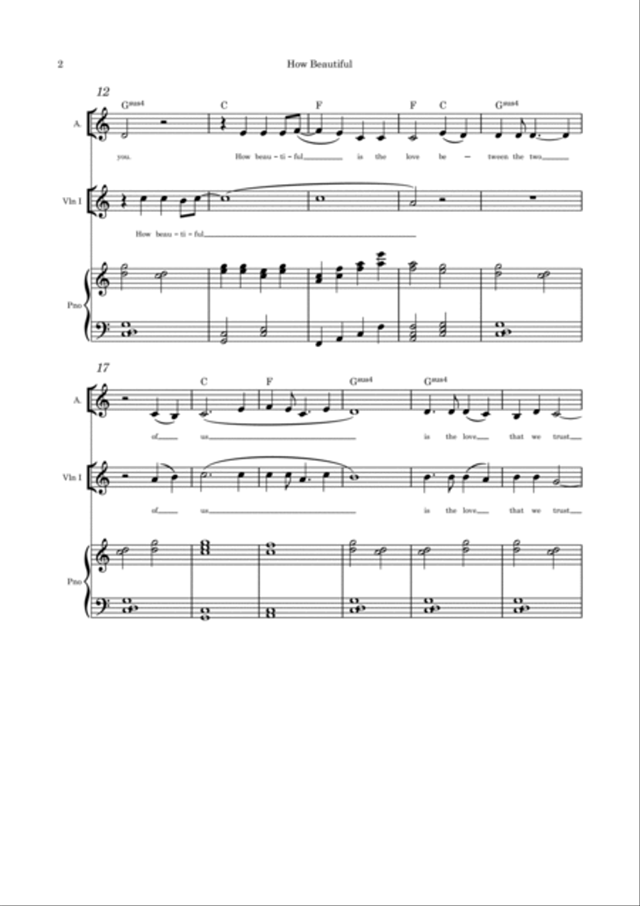 How Beautiful (Is the Love Between the Two of Us) - Alto solo, violin and piano Guitar scores gallery preview page 2