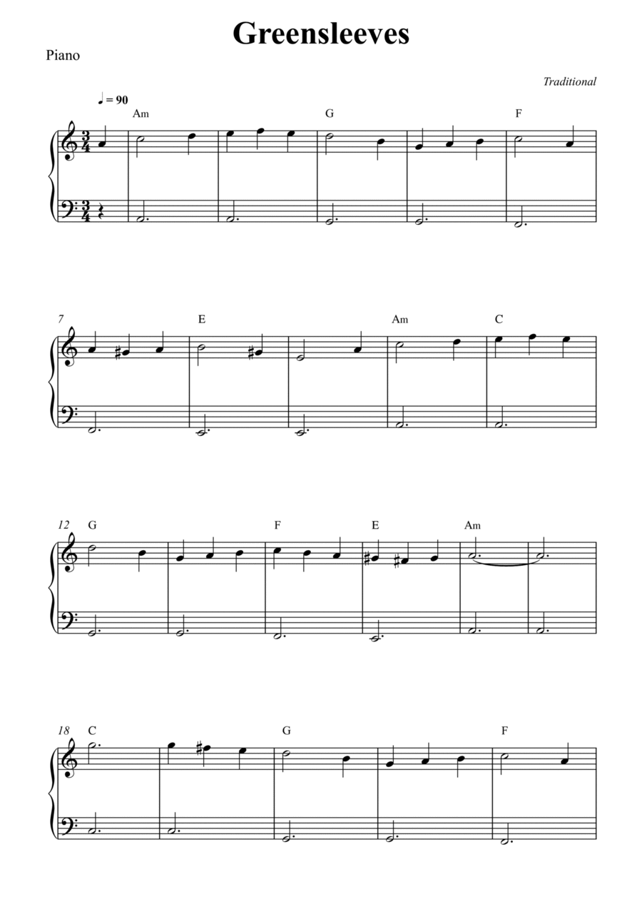 Greensleeves Piano Solo scores gallery preview page 1