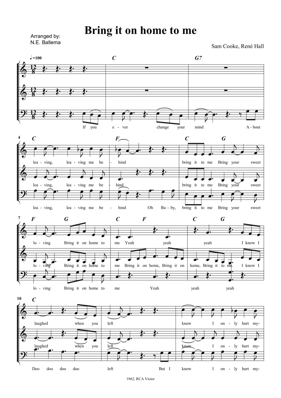 Bring it on home to me 4-Part scores gallery preview page 1