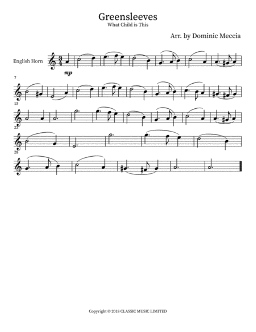 Greensleeves Greensleeves English Horn scores gallery preview page 1