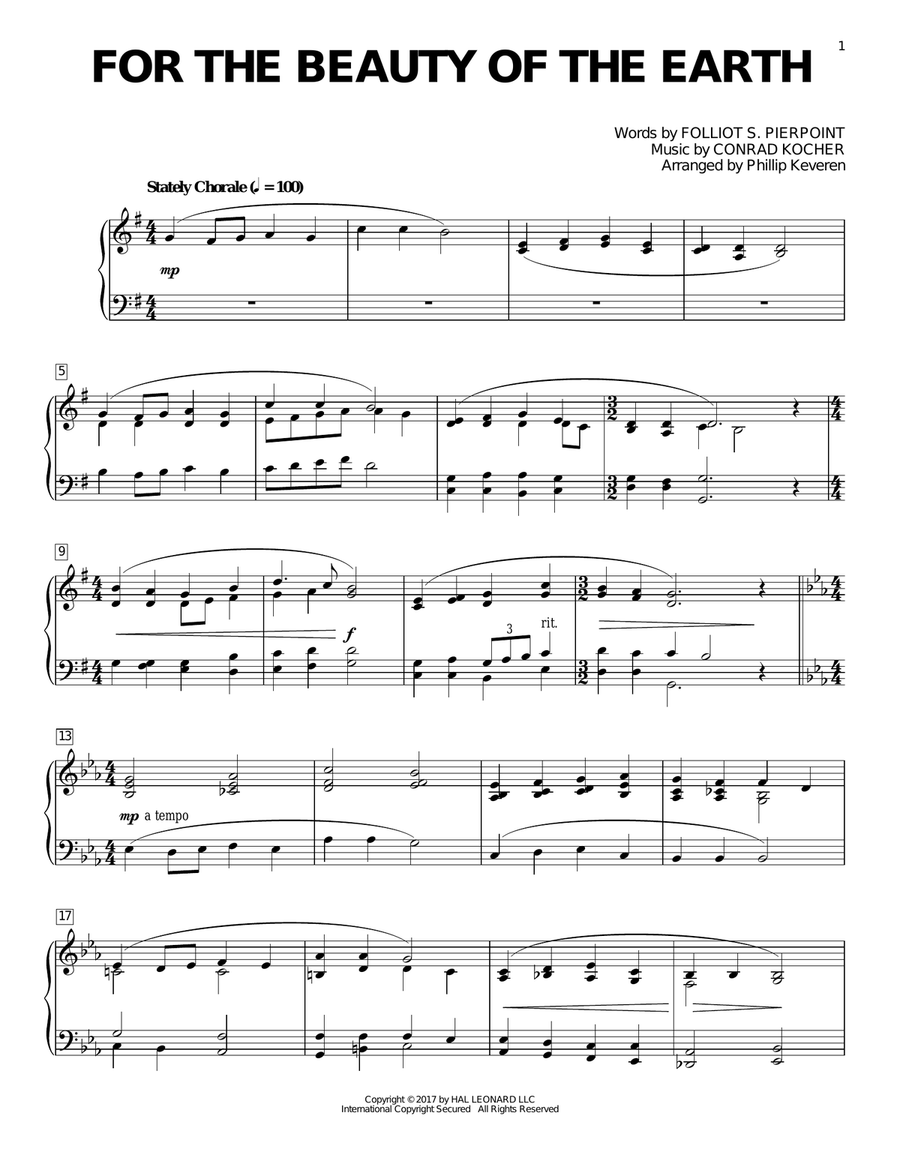 For The Beauty Of The Earth (arr. Phillip Keveren) Piano Solo scores gallery preview page 1