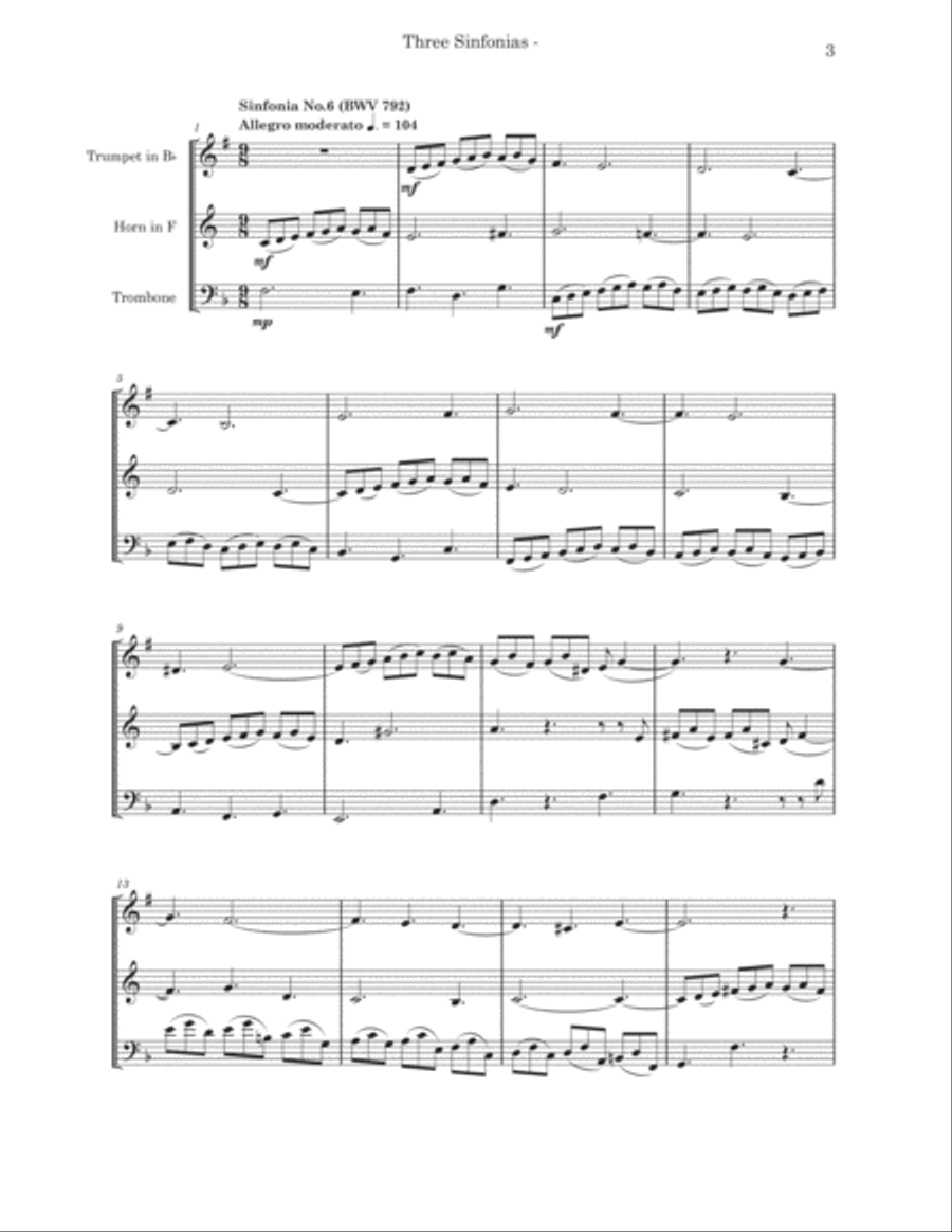 Three Sinfonias for Brass Trio Brass Trio scores gallery preview page 3