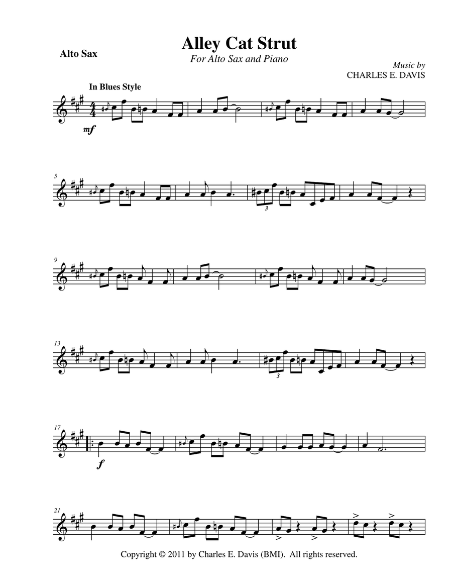 Alley Cat Strut - Alto Sax and Piano Jazz Ensemble scores gallery preview page 3