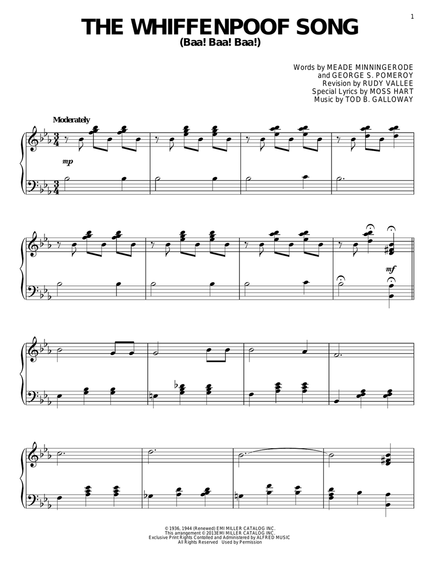 The Whiffenpoof Song (Baa! Baa! Baa!) Piano Solo scores gallery preview page 1