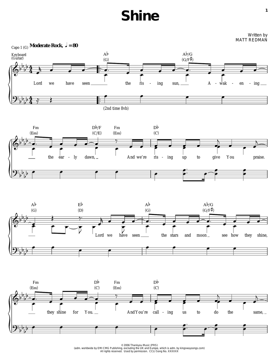 Shine Shine Piano, Vocal, Guitar scores gallery preview page 1