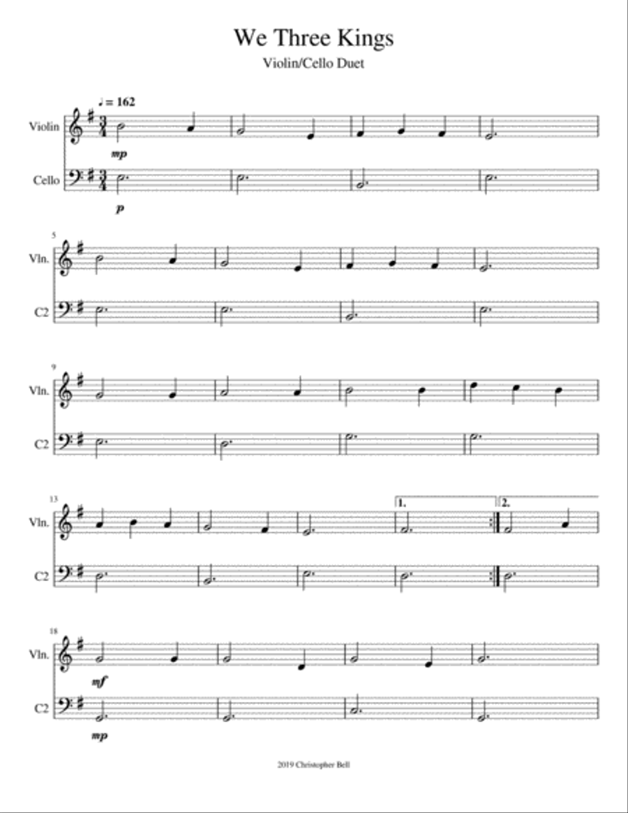 We Three Kings - Easy Violin/Cello Duet String Duet scores gallery preview page 2