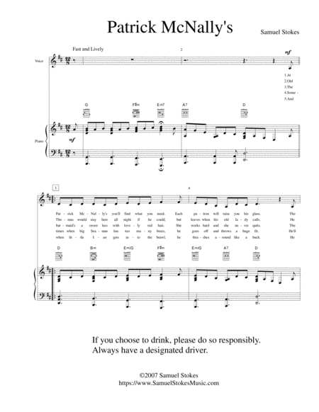 Patrick McNally's (Irish Drinking Song) sheet music - as heard on Dr. Demento Show! image number null
