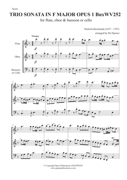 BUXTEHUDE TRIO SONATA IN F MAJOR OPUS 1 BuxWV252 for flute, oboe & bassoon or cello