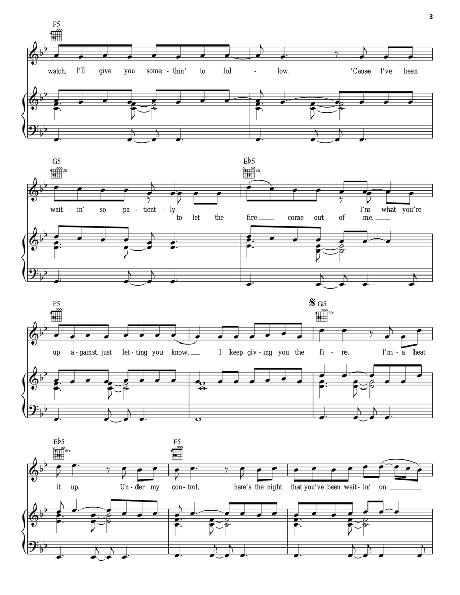 Fire (from Camp Rock 2) Piano, Vocal, Guitar scores gallery preview page 3