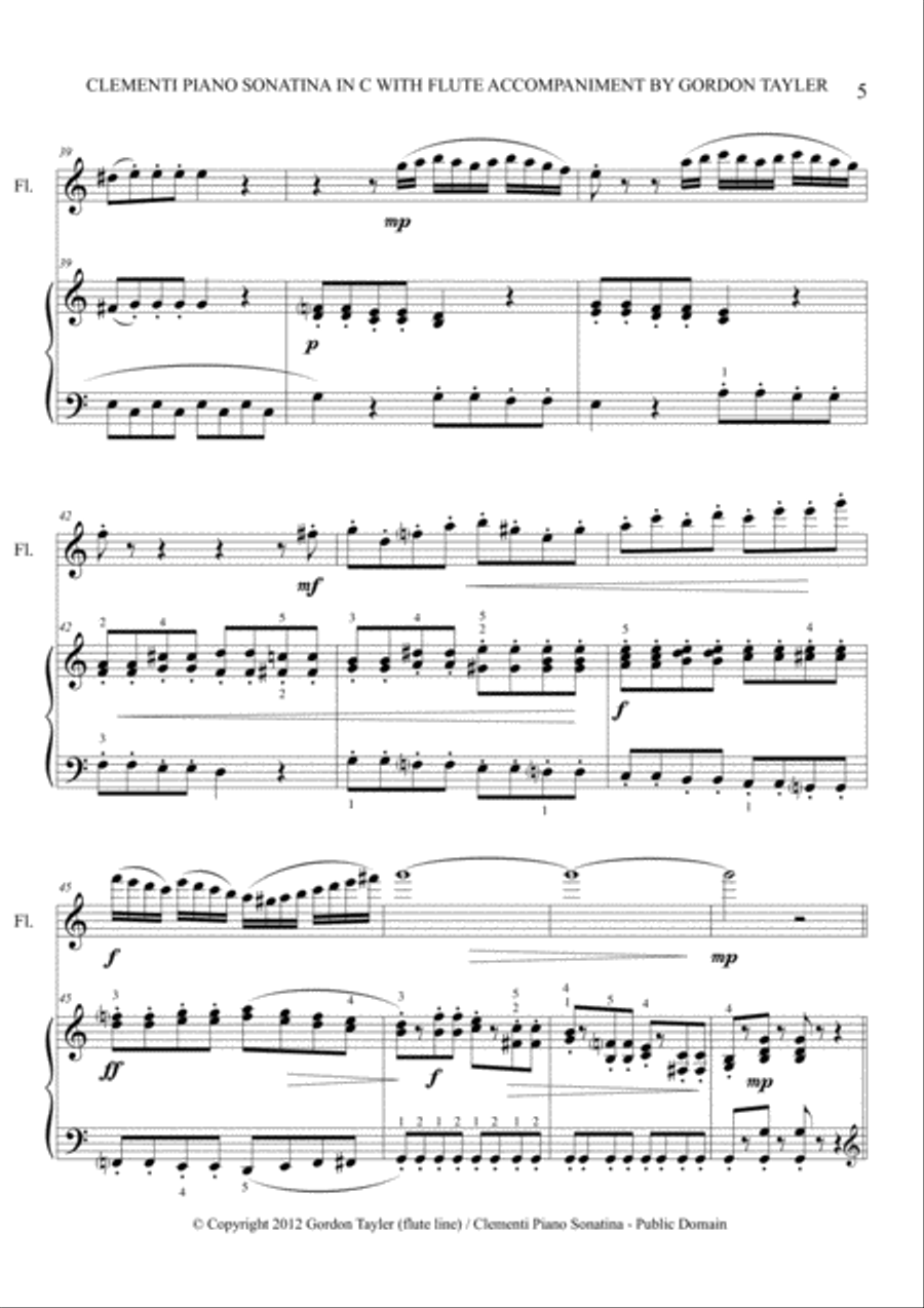 Clementi Sonatina in C + added flute part Flute Solo scores gallery preview page 5