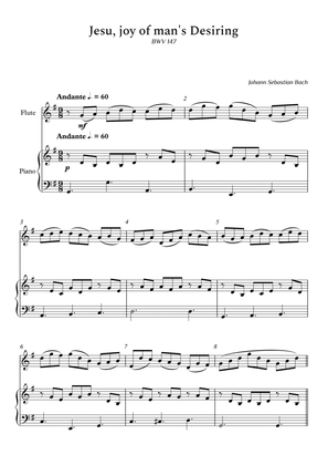 Jesu, Joy of Man's Desiring for Piano and Flute (Piano With Arpeggios) Not Chords