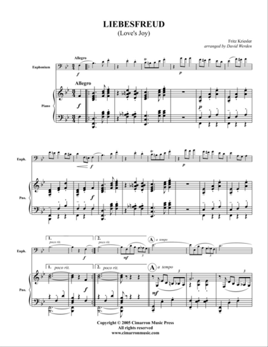 Liebesfreud (Love's Joy) Clarinet scores gallery preview page 1