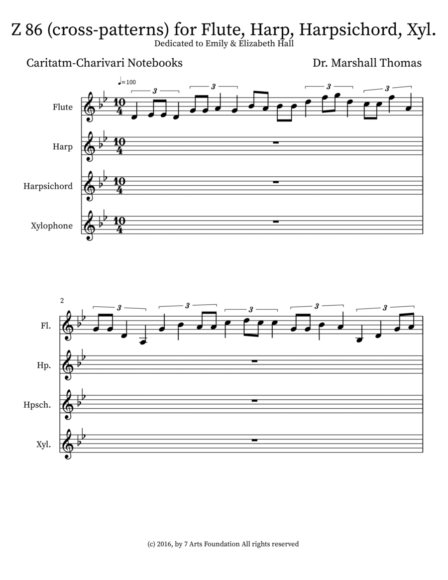 Z 86 (cross-patterns) for Flute, Harp, Harpsichord, Xyl. Small Ensemble scores gallery preview page 1