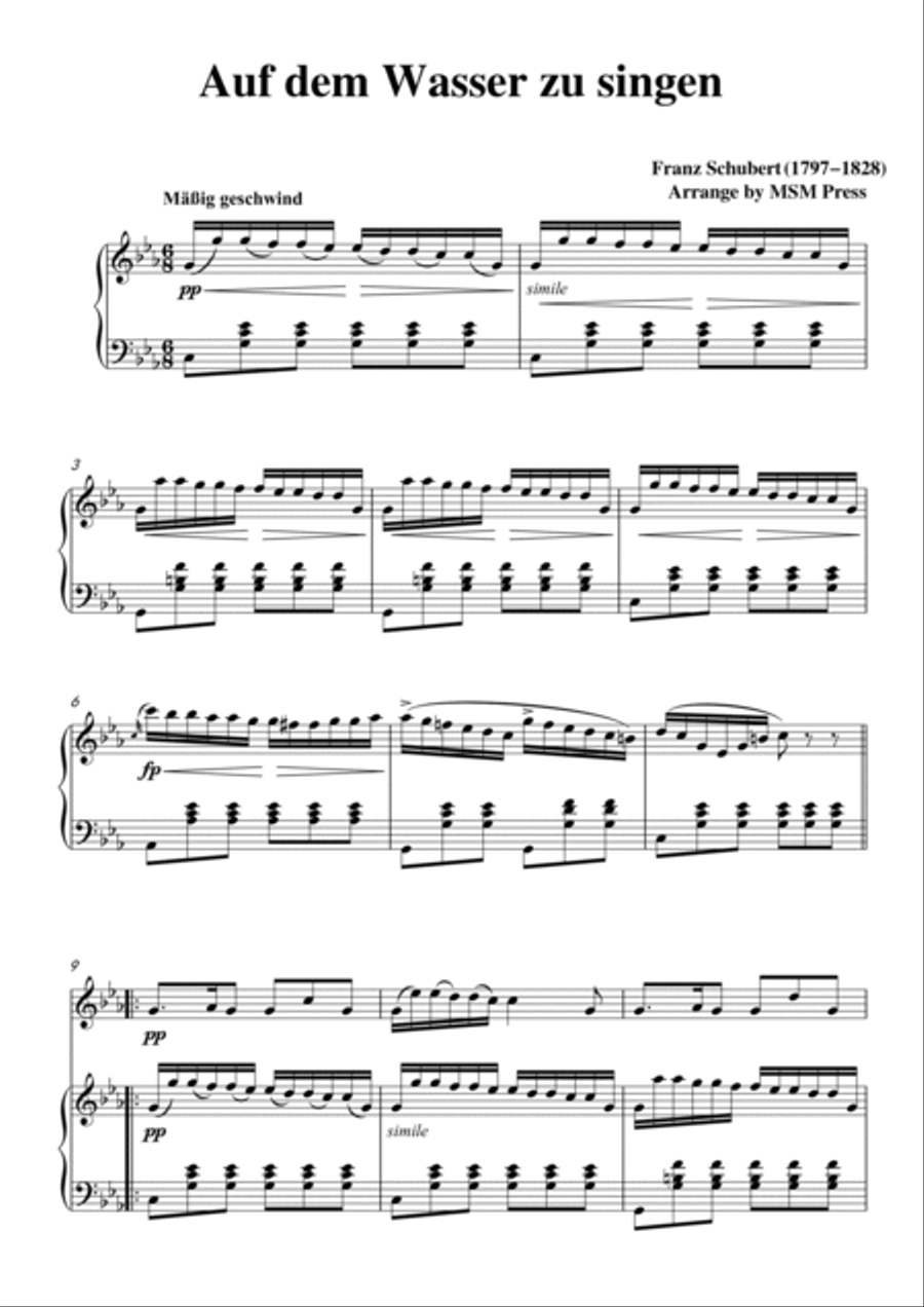 Schubert-Auf dem Wasser zu singen,for Flute and Piano Flute scores gallery preview page 2
