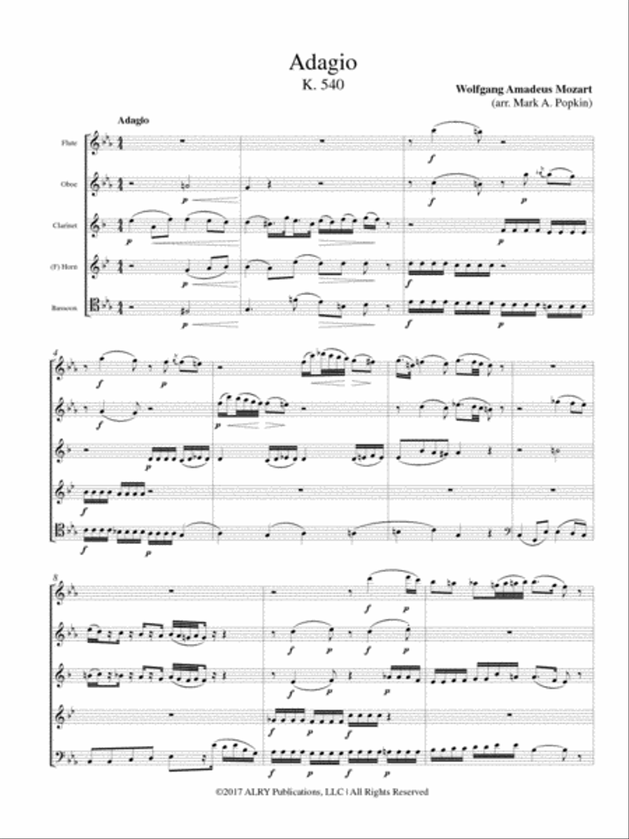 Adagio, K. 540 for Wind Quintet Woodwind Quintet scores gallery preview page 2