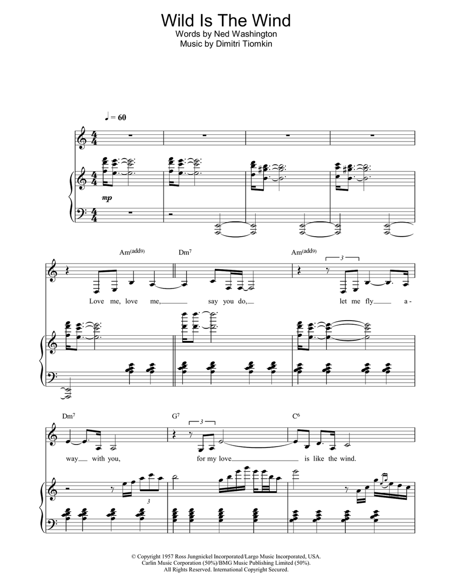 Wild Is The Wind Piano, Vocal, Guitar scores gallery preview page 1